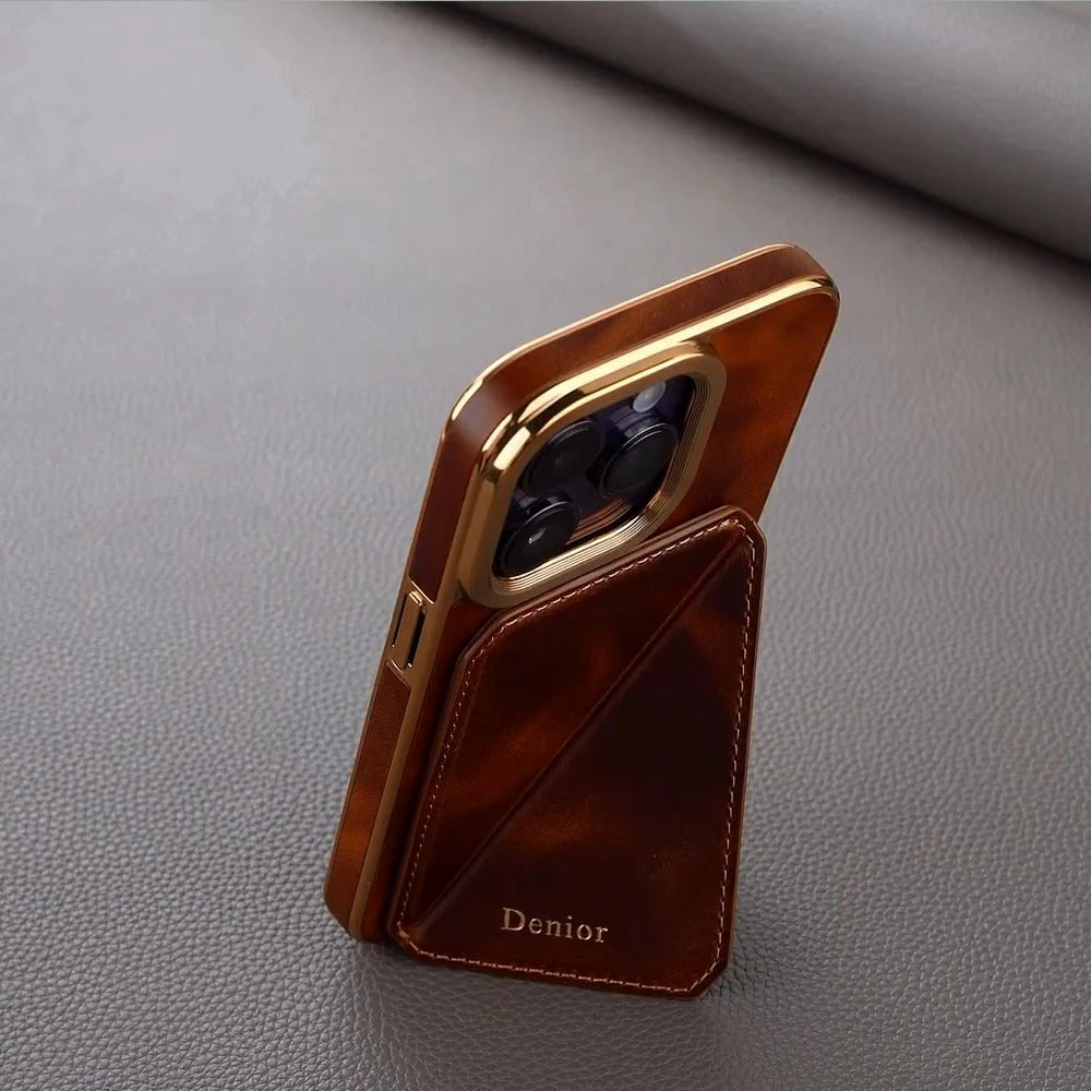 Luxury iPhone Case — Business Leather Back Cover with Stand Slot, Shock-Absorbing Protection, Anti-Fingerprint Anti-Scratch Finish & Built-In Card Storage