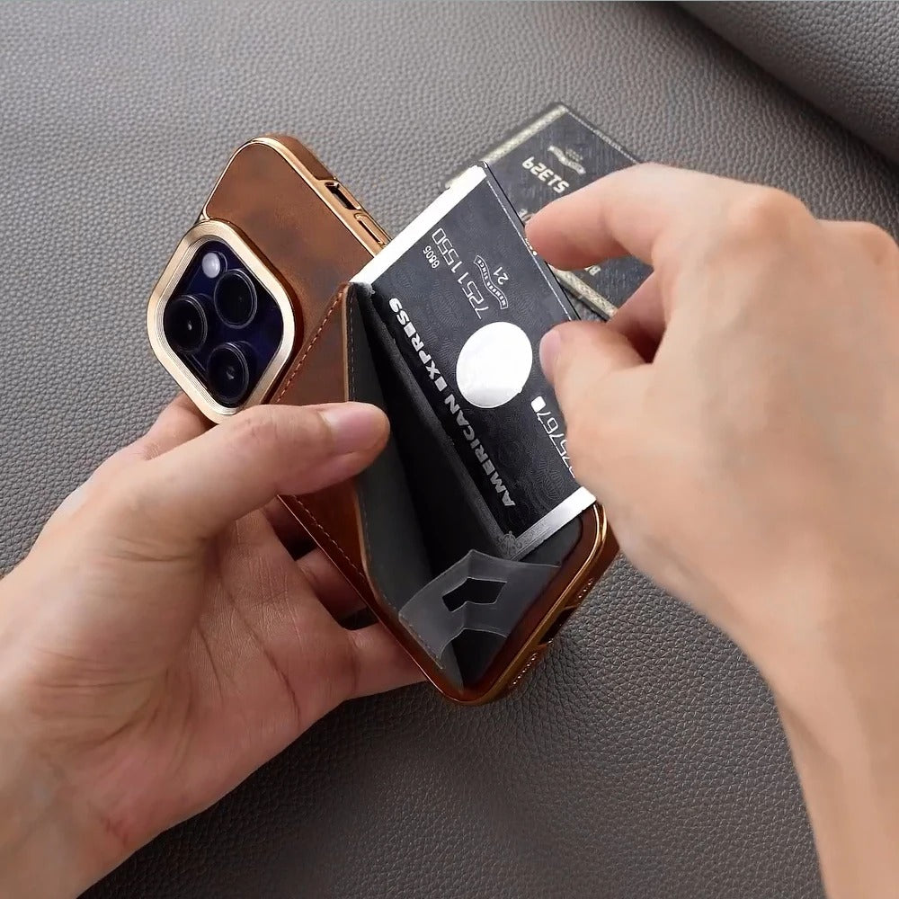 Luxury iPhone Case — Business Leather Back Cover with Stand Slot, Shock-Absorbing Protection, Anti-Fingerprint Anti-Scratch Finish & Built-In Card Storage