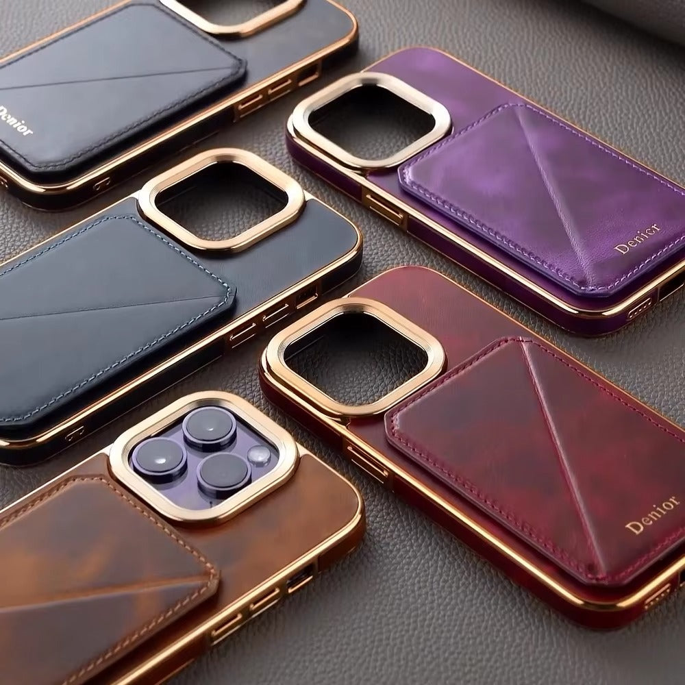 Luxury iPhone Case — Business Leather Back Cover with Stand Slot, Shock-Absorbing Protection, Anti-Fingerprint Anti-Scratch Finish & Built-In Card Storage