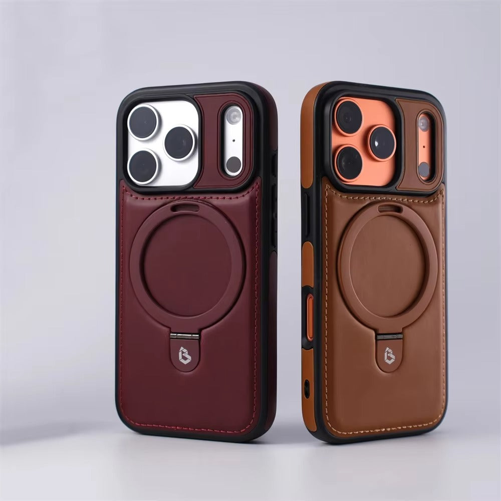 Luxury iPhone Case — Business Magnetic Retro Leather Cover with Invisible Bracket, Slim Shockproof Design & MagSafe Compatibility