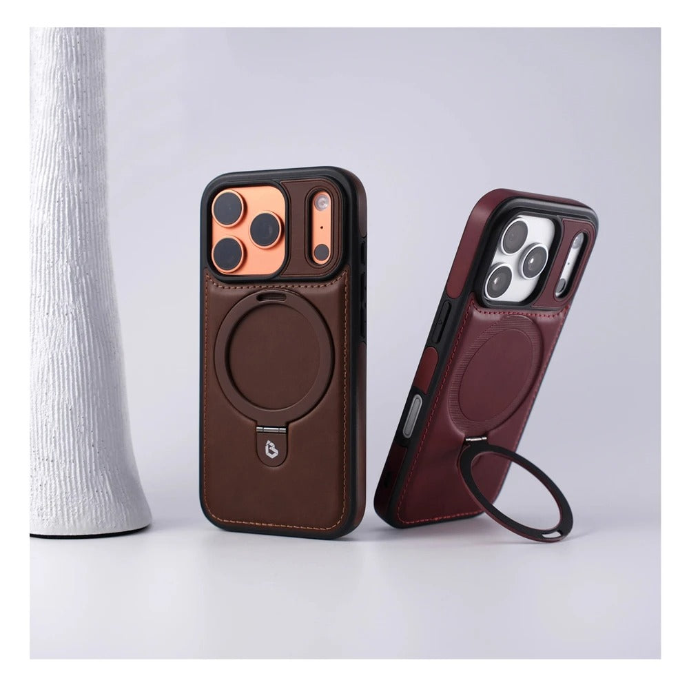 Luxury iPhone Case — Business Magnetic Retro Leather Cover with Invisible Bracket, Slim Shockproof Design & MagSafe Compatibility