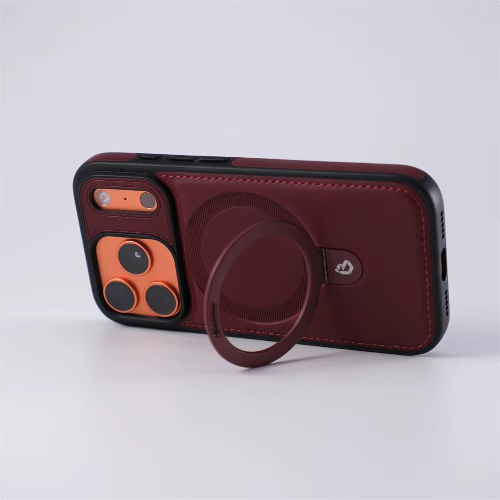 Luxury iPhone Case — Business Magnetic Retro Leather Cover with Invisible Bracket, Slim Shockproof Design & MagSafe Compatibility