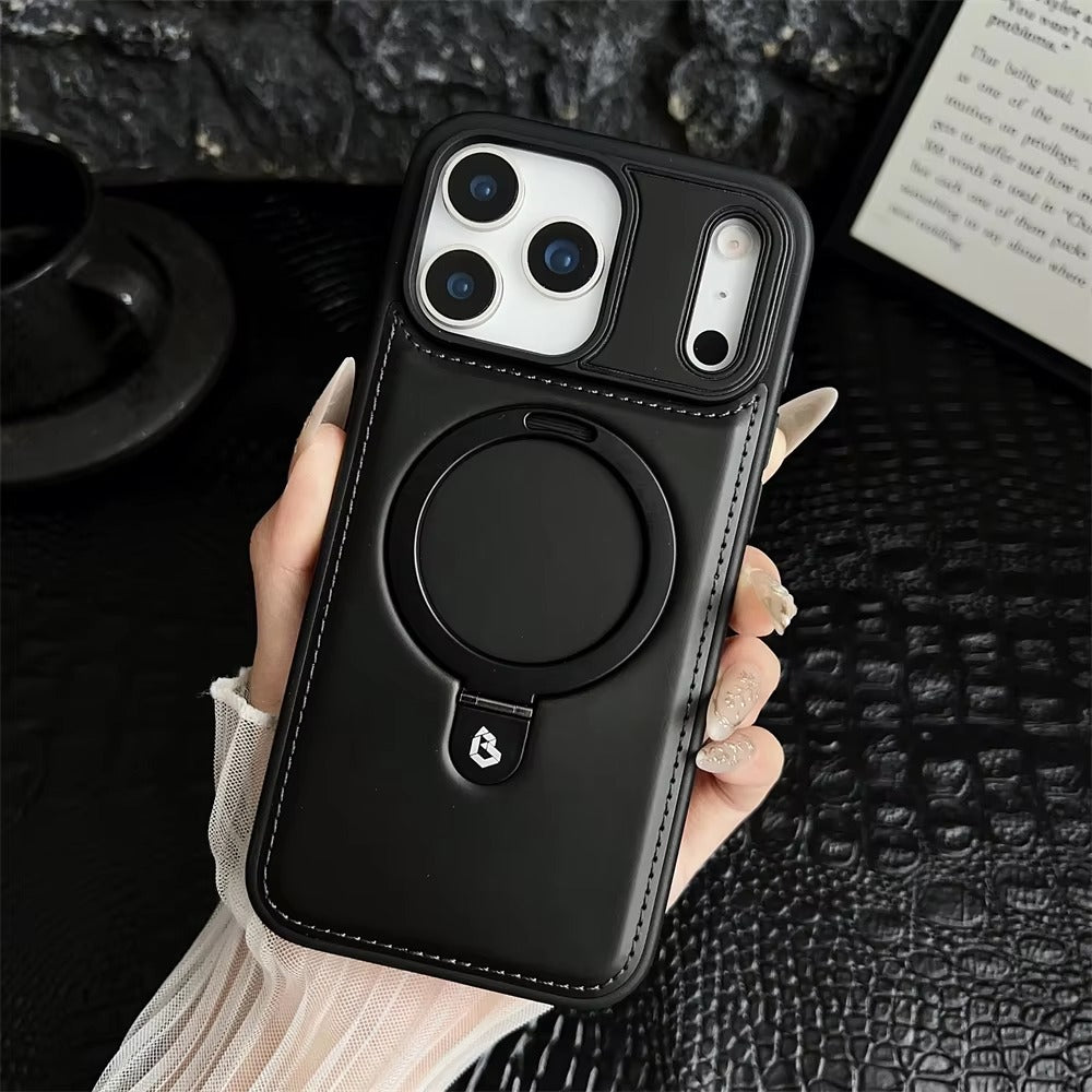Luxury iPhone Case — Business Magnetic Retro Leather Cover with Invisible Bracket, Slim Shockproof Design & MagSafe Compatibility