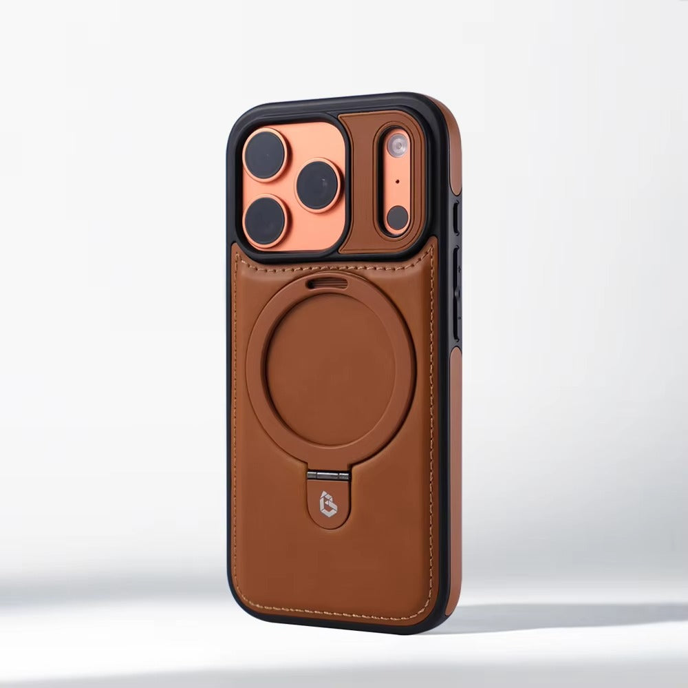 Luxury iPhone Case — Business Magnetic Retro Leather Cover with Invisible Bracket, Slim Shockproof Design & MagSafe Compatibility