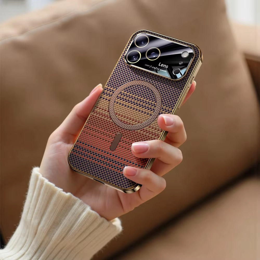 Luxury iPhone Case — Carbon-Fiber Pattern MagSafe Wireless-Charging Cover with Shockproof Plating Design and Slim TPU Protection