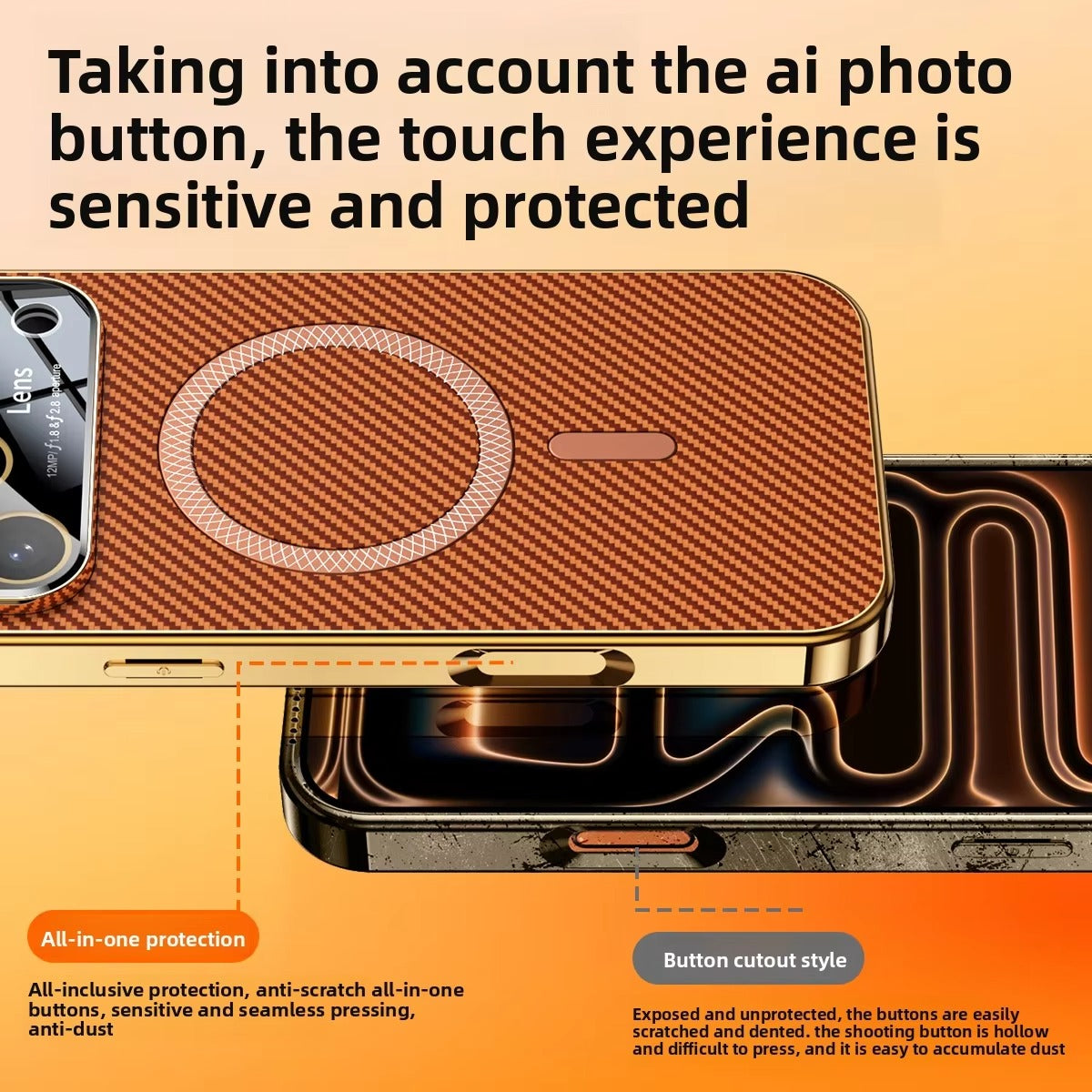 Luxury iPhone Case — Carbon-Fiber Pattern MagSafe Wireless-Charging Cover with Shockproof Plating Design and Slim TPU Protection