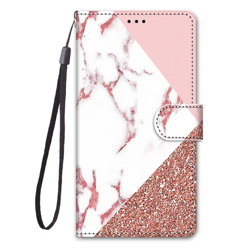 Luxury iPhone Case — Cartoon & Floral Flip Wallet Book Stand, Shockproof Leather Cover with Lanyard