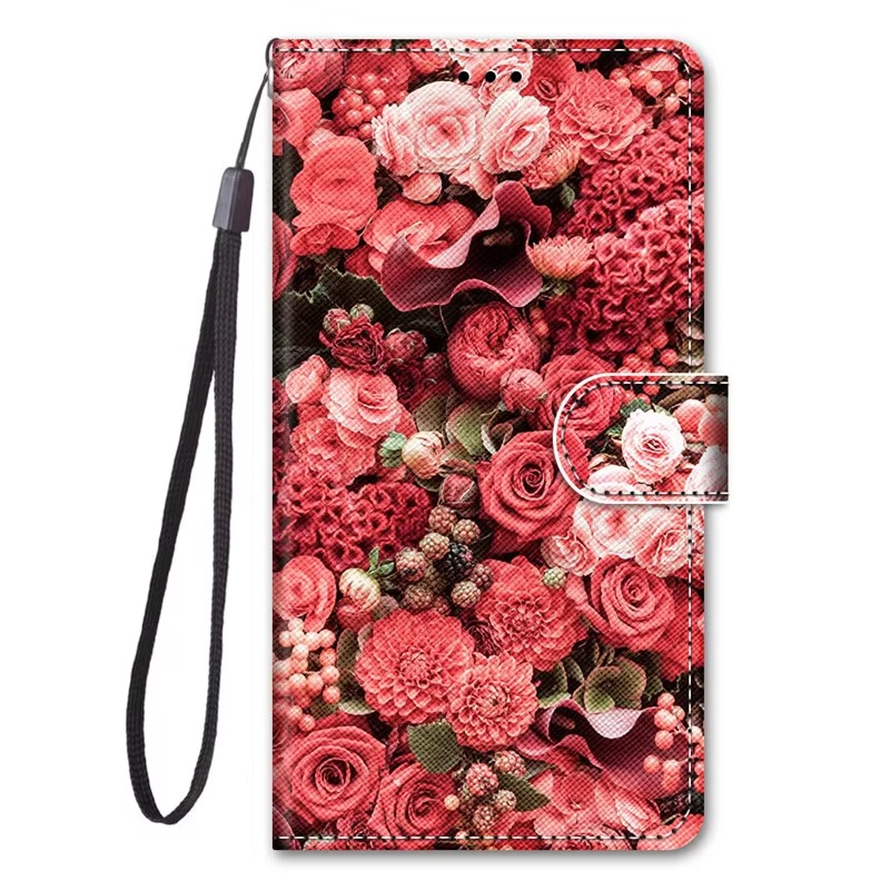 Luxury iPhone Case — Cartoon & Floral Flip Wallet Book Stand, Shockproof Leather Cover with Lanyard