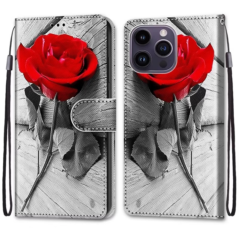 Luxury iPhone Case — Cartoon & Floral Flip Wallet Book Stand, Shockproof Leather Cover with Lanyard