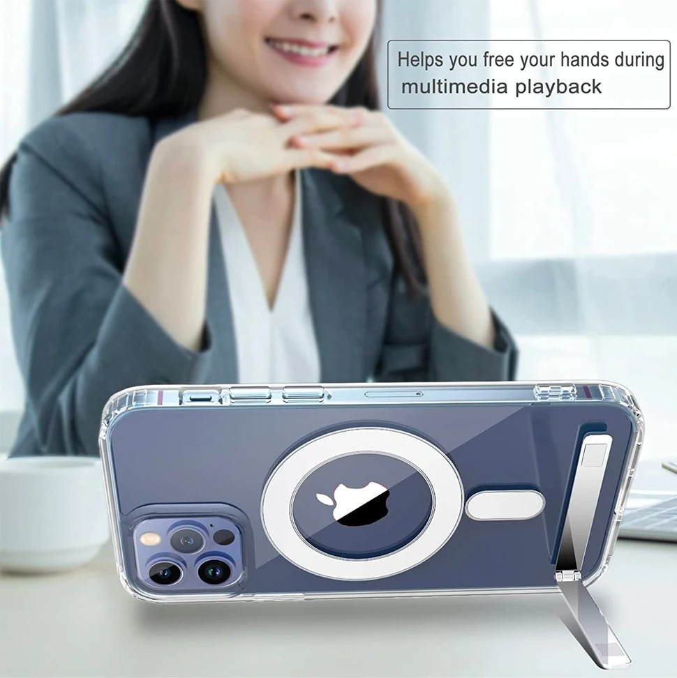Luxury iPhone Case — Clear Magnetic Stand Cover with Built-In Kickstand, Waterproof Shockproof Protection & Lightweight Non-Slip Design