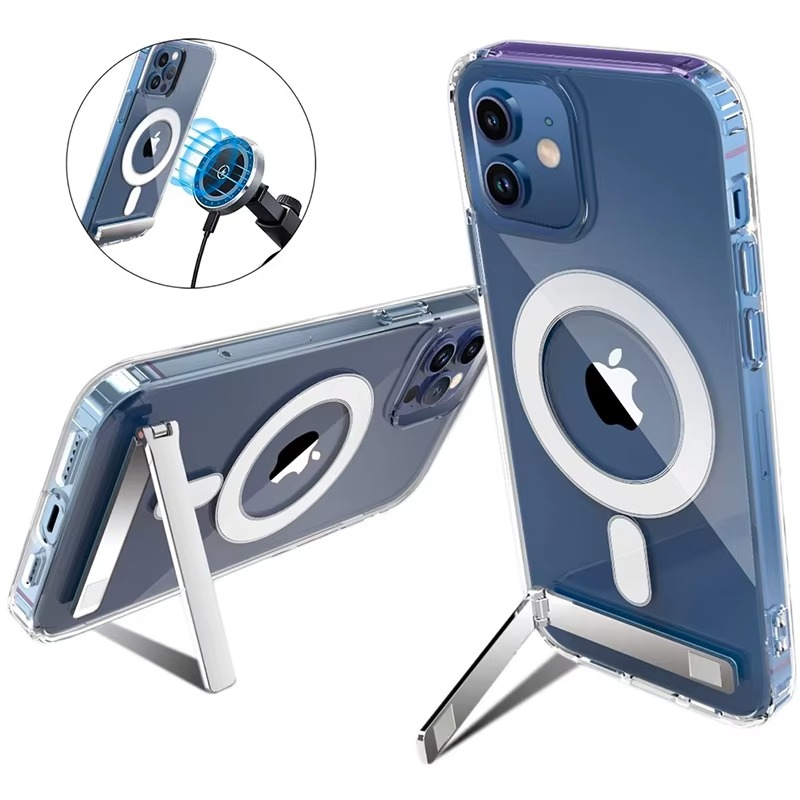 Luxury iPhone Case — Clear Magnetic Stand Cover with Built-In Kickstand, Waterproof Shockproof Protection & Lightweight Non-Slip Design