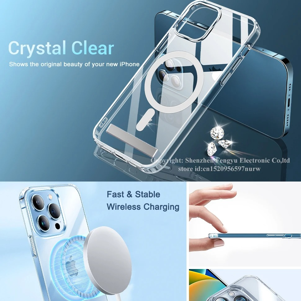 Luxury iPhone Case — Clear Magnetic Stand Cover with Built-In Kickstand, Waterproof Shockproof Protection & Lightweight Non-Slip Design