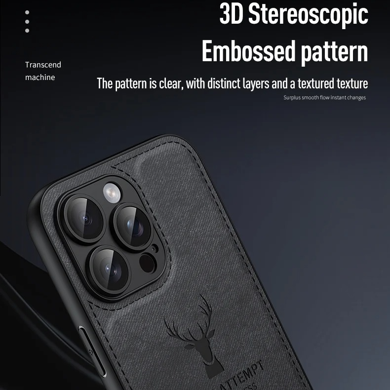 Luxury iPhone Case — Cloth Leather Deer Head Pattern Cover with Shockproof Soft Full-Coverage Protection, Anti-Fingerprint Matte Non-Slip Design