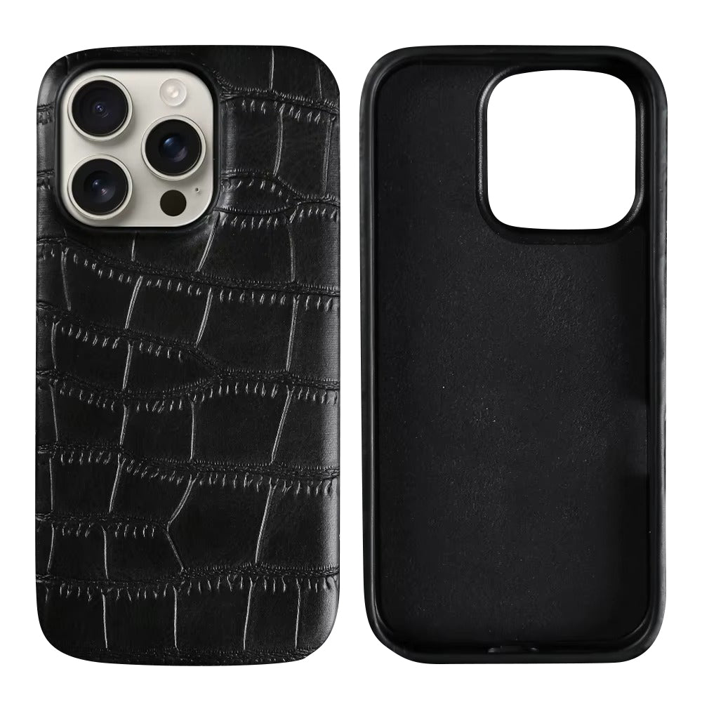 Luxury iPhone Case — Crocodile Leather Bumper Cover with Shockproof Hard PC Protection, Anti-Fingerprint Anti-Scratch Non-Slip Design