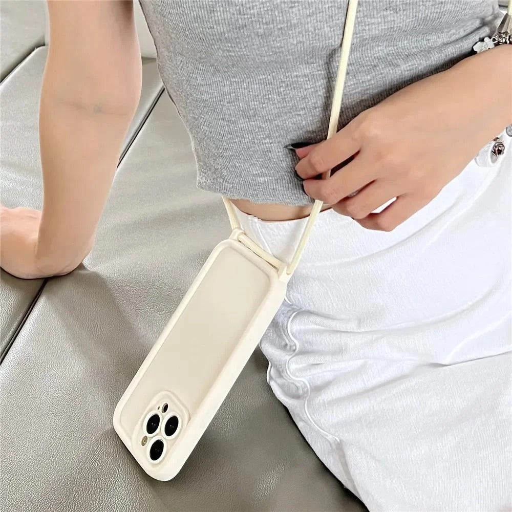 Luxury iPhone Case — Crossbody Adjustable Lanyard Strap, Anti-Fingerprint, Anti-Scratch, Dustproof Soft Protective Cover