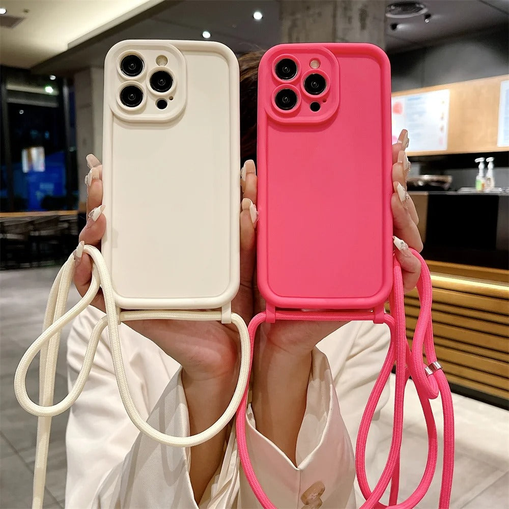 Luxury iPhone Case — Crossbody Adjustable Lanyard Strap, Anti-Fingerprint, Anti-Scratch, Dustproof Soft Protective Cover