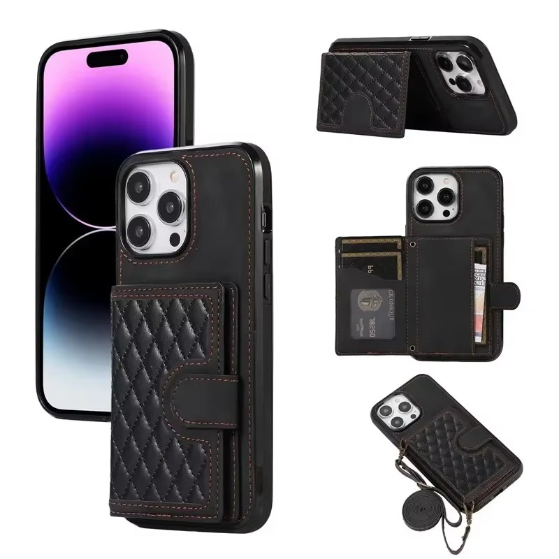 Luxury iPhone Case — Crossbody Leather Wallet Cover with Card Slots, Lanyard, Flip Stand, Magnetic Shockproof Anti-Fingerprint Full-Protection Design