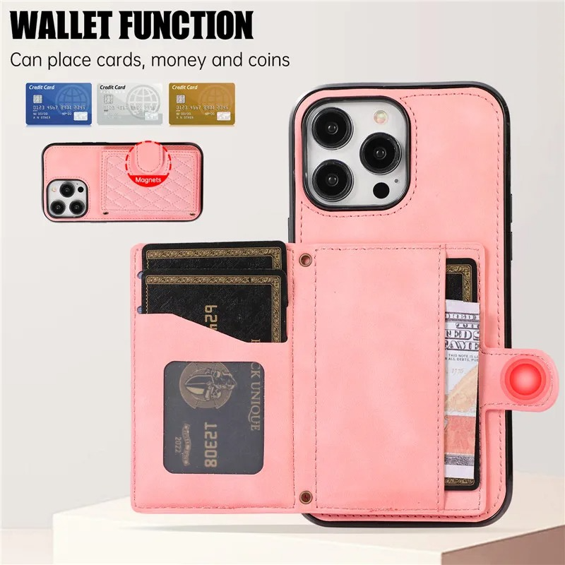 Luxury iPhone Case — Crossbody Leather Wallet Cover with Card Slots, Lanyard, Flip Stand, Magnetic Shockproof Anti-Fingerprint Full-Protection Design