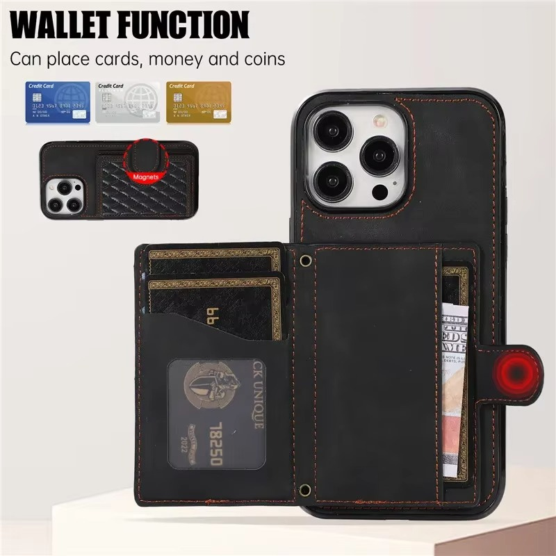 Luxury iPhone Case — Crossbody Leather Wallet Cover with Card Slots, Lanyard, Flip Stand, Magnetic Shockproof Anti-Fingerprint Full-Protection Design