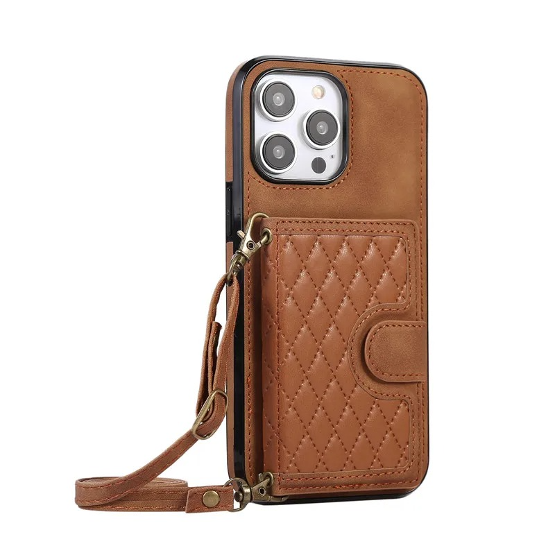Luxury iPhone Case — Crossbody Leather Wallet Cover with Card Slots, Lanyard, Flip Stand, Magnetic Shockproof Anti-Fingerprint Full-Protection Design
