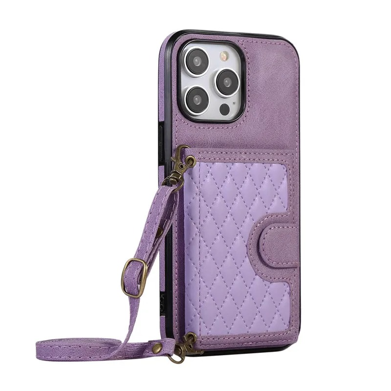 Luxury iPhone Case — Crossbody Leather Wallet Cover with Card Slots, Lanyard, Flip Stand, Magnetic Shockproof Anti-Fingerprint Full-Protection Design