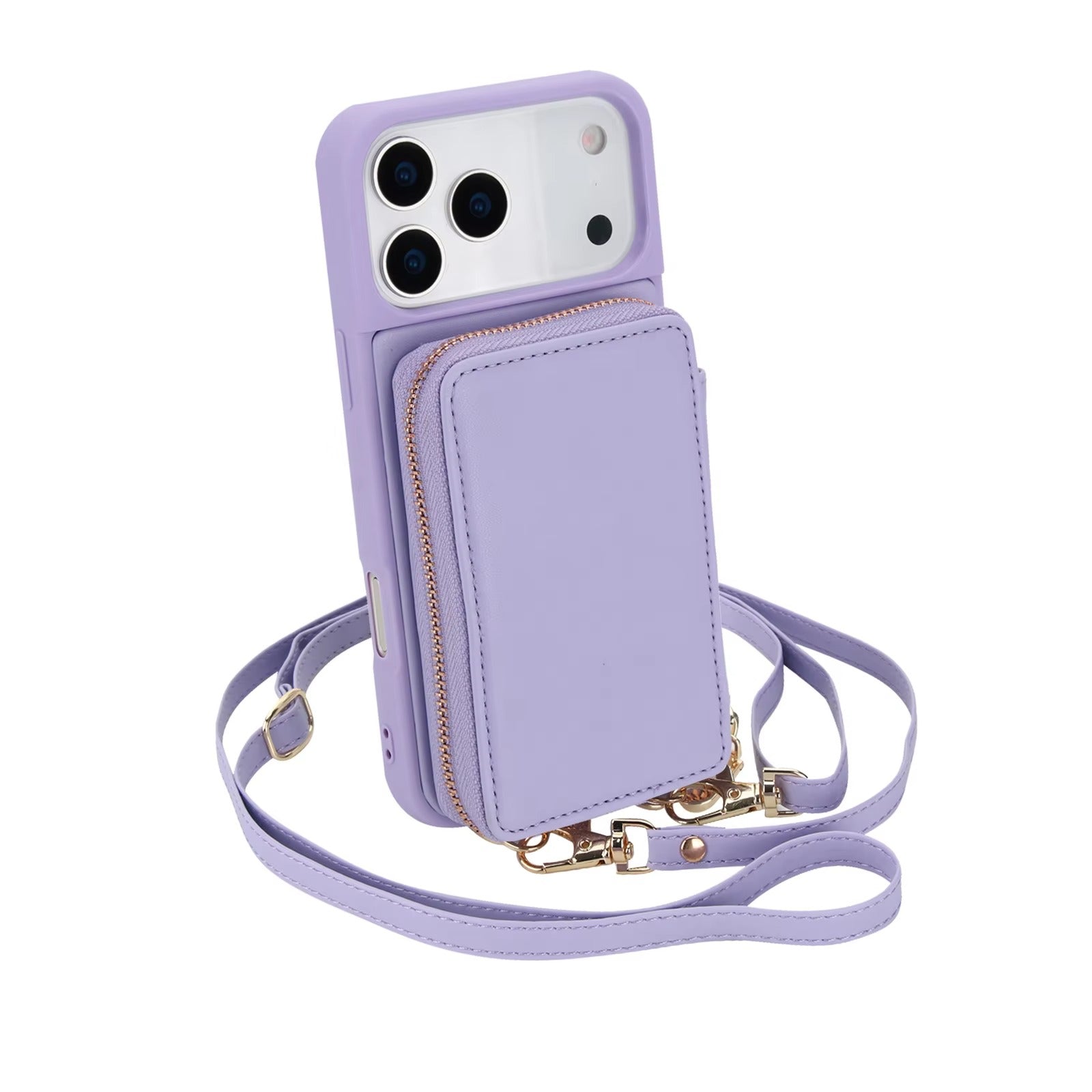 Luxury iPhone Case — Crossbody Zipper Wallet Flip Leather Cover with Card Slot, RFID Pocket and Secure Shoulder Strap Design