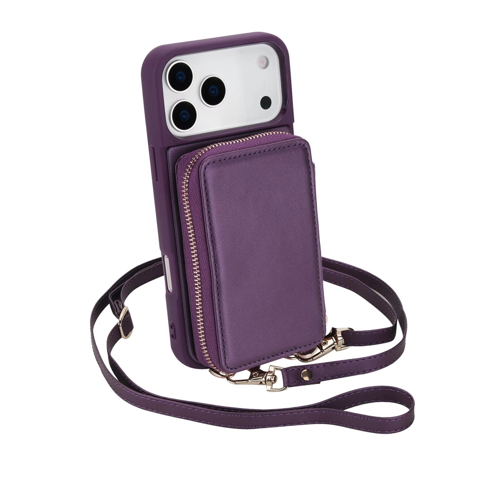 Luxury iPhone Case — Crossbody Zipper Wallet Flip Leather Cover with Card Slot, RFID Pocket and Secure Shoulder Strap Design