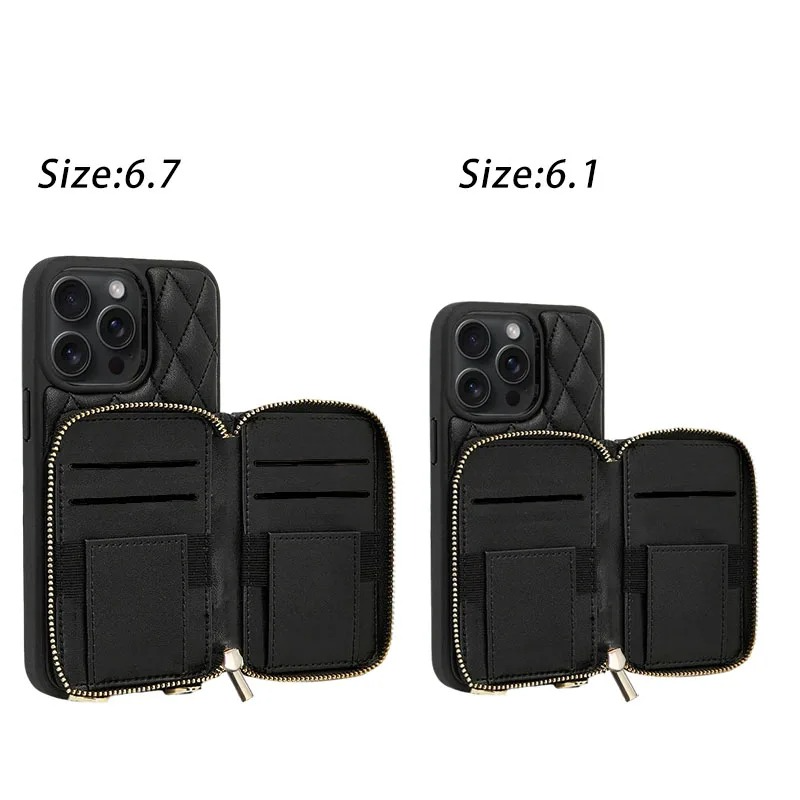 Luxury iPhone Case — Diamond-Stitch Crossbody Card Bag with Chain Strap, Shockproof Leather Design and Non-Slip Portable Protection