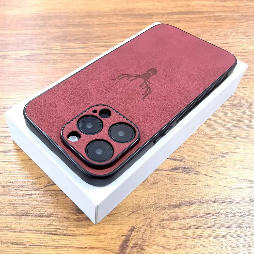 Luxury iPhone Case — Embossed Deer PU Leather Full-Coverage Shell with Anti-Fingerprint Anti-Scratch Protection & All-Round Camera Guard Design