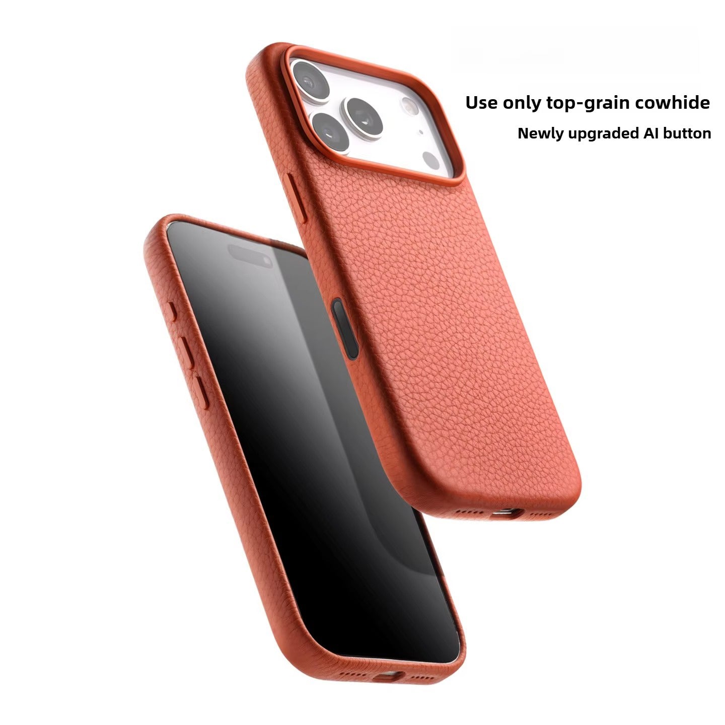 Luxury iPhone Case — Genuine Cowhide Leather MagSafe Cover with Camera Button, Slim Shockproof Design and Anti-Fingerprint Soft Microfiber Lining