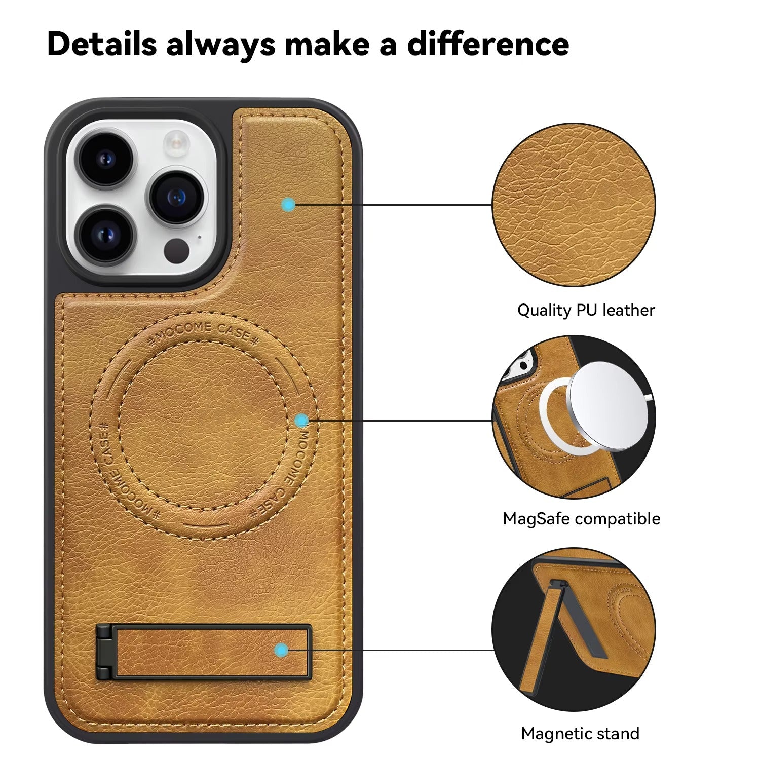 Luxury iPhone Case — Genuine Leather MagSafe Cover with Magnetic Holder Stand, Full-Coverage Shockproof Protection, Anti-Fingerprint Dustproof Non-Slip Design