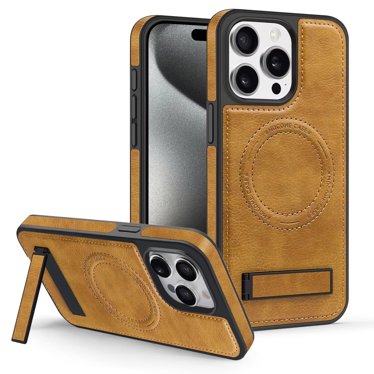 Luxury iPhone Case — Genuine Leather MagSafe Cover with Magnetic Holder Stand, Full-Coverage Shockproof Protection, Anti-Fingerprint Dustproof Non-Slip Design