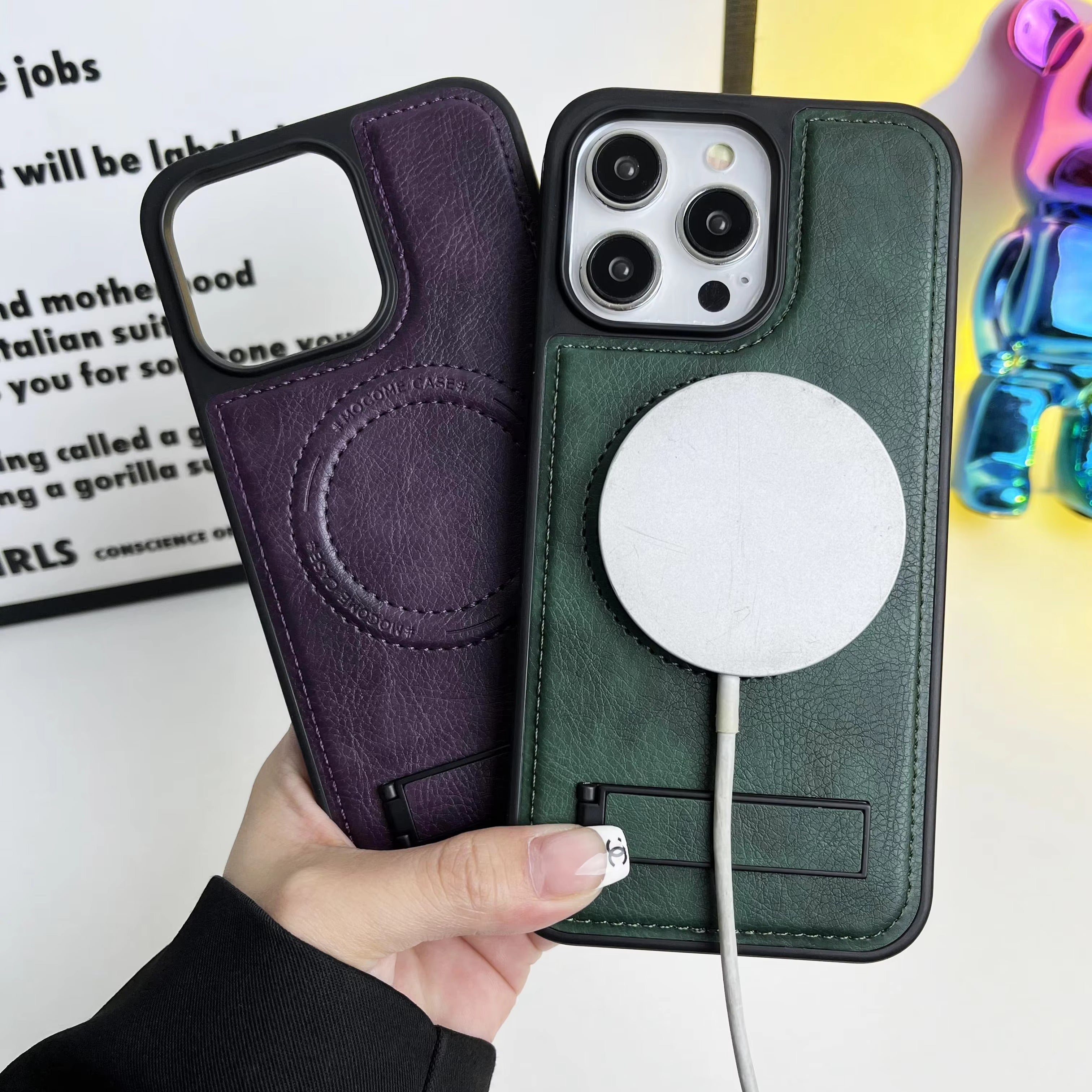 Luxury iPhone Case — Genuine Leather MagSafe Cover with Magnetic Holder Stand, Full-Coverage Shockproof Protection, Anti-Fingerprint Dustproof Non-Slip Design