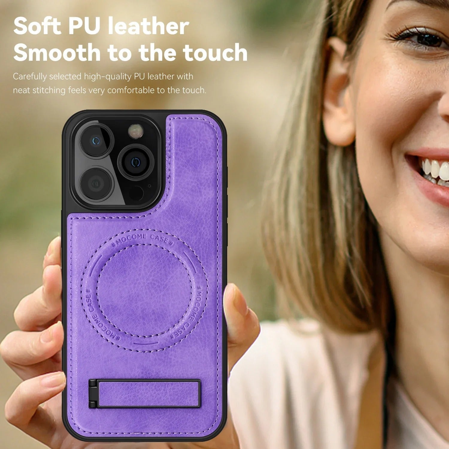 Luxury iPhone Case — Genuine Leather MagSafe Cover with Magnetic Holder Stand, Full-Coverage Shockproof Protection, Anti-Fingerprint Dustproof Non-Slip Design