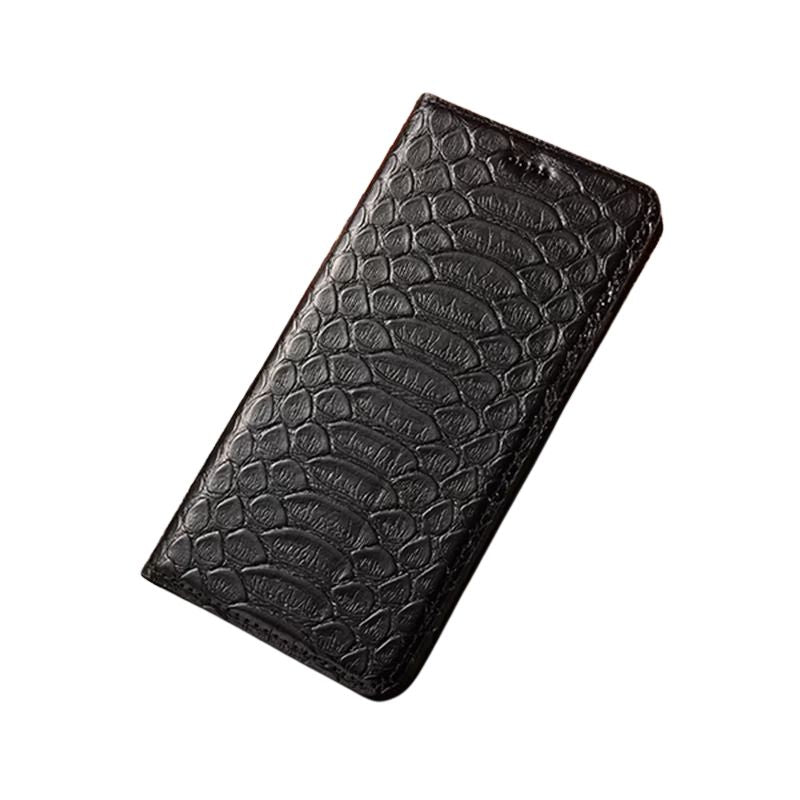 Luxury iPhone Case — Genuine Python Leather Wallet Flip Cover with Snake Skin Design, Card Holder, Non-Slip Grip & Full-Screen Protective Closure