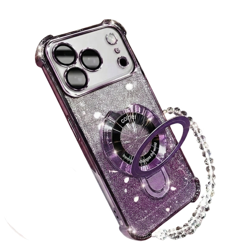 Luxury iPhone Case — Glitter Plating Magnetic Bracelet Cover with Shockproof Dual-Layer Protection, Clear Anti-Fingerprint Silicone, Kickstand Holder & MagSafe Support