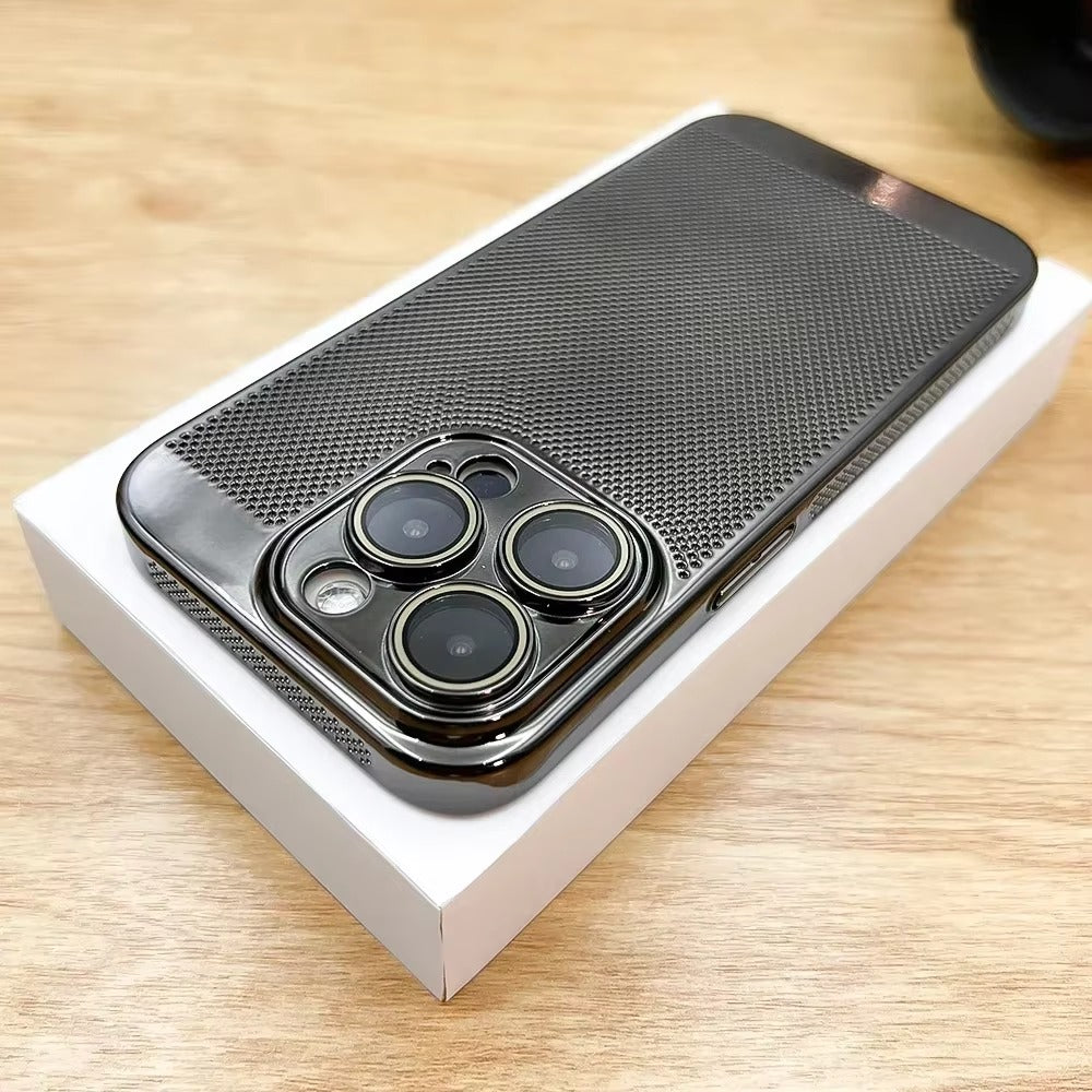 Luxury iPhone Case — Heat-Dissipation Electroplated Hollow PC Shell with Lightweight Anti-Fingerprint Anti-Scratch Cooling Design & Non-Slip Half-Wrapped Protection