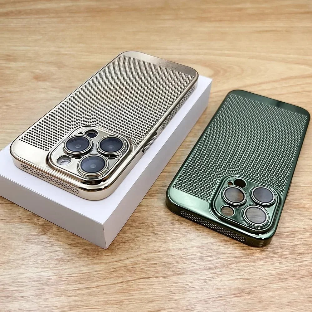 Luxury iPhone Case — Heat-Dissipation Electroplated Hollow PC Shell with Lightweight Anti-Fingerprint Anti-Scratch Cooling Design & Non-Slip Half-Wrapped Protection