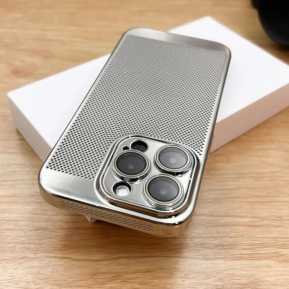Luxury iPhone Case — Heat-Dissipation Electroplated Hollow PC Shell with Lightweight Anti-Fingerprint Anti-Scratch Cooling Design & Non-Slip Half-Wrapped Protection