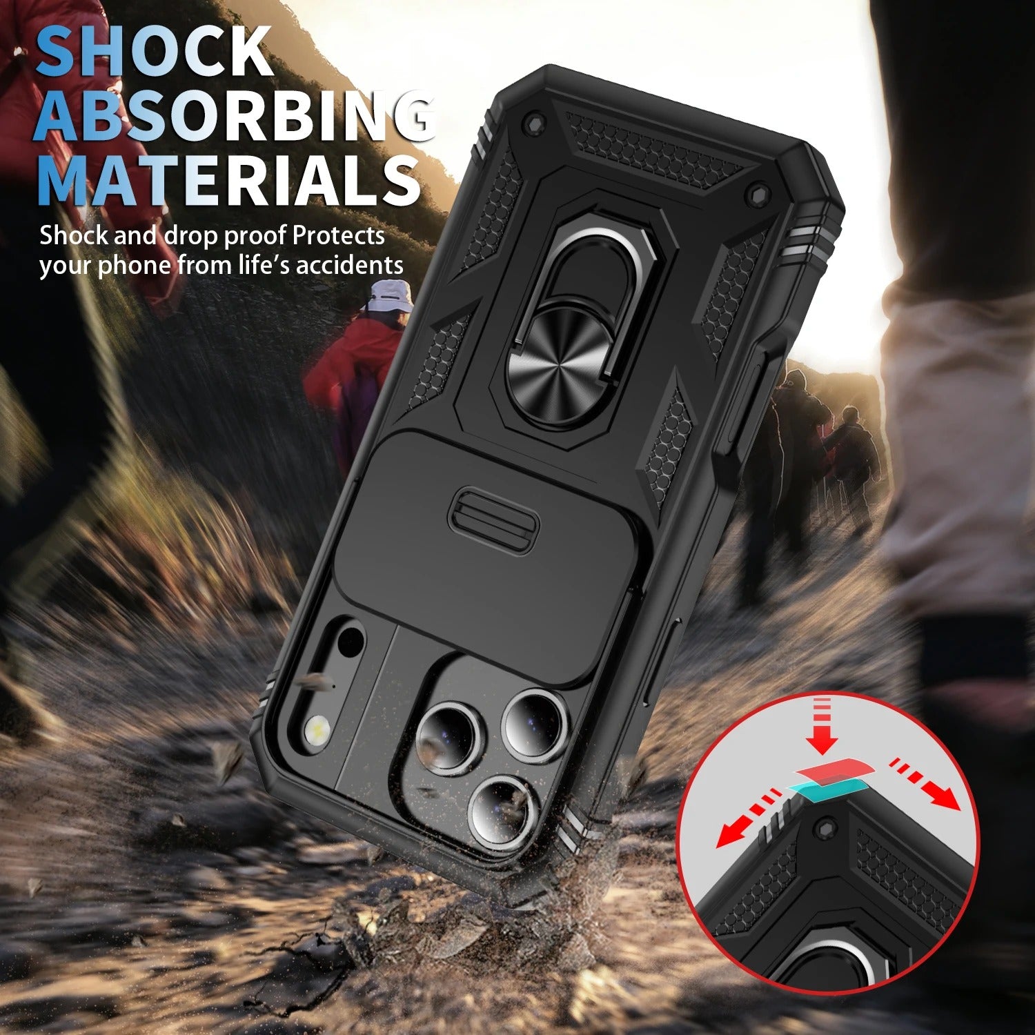 Luxury iPhone Case — Heavy-Duty Slide Camera Protective Cover with Built-In 360° Rotating Kickstand & Shockproof Design