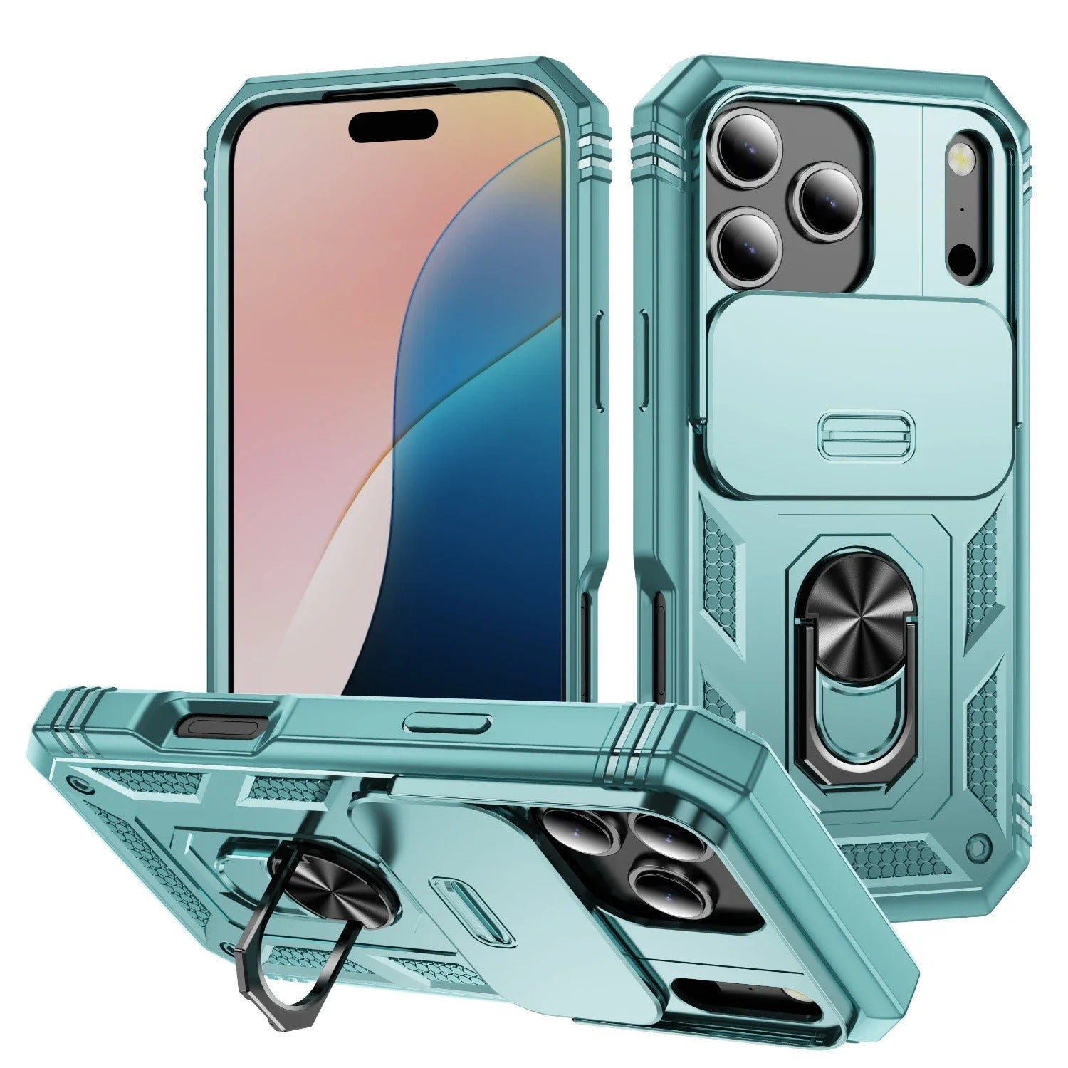 Luxury iPhone Case — Heavy-Duty Slide Camera Protective Cover with Built-In 360° Rotating Kickstand & Shockproof Design