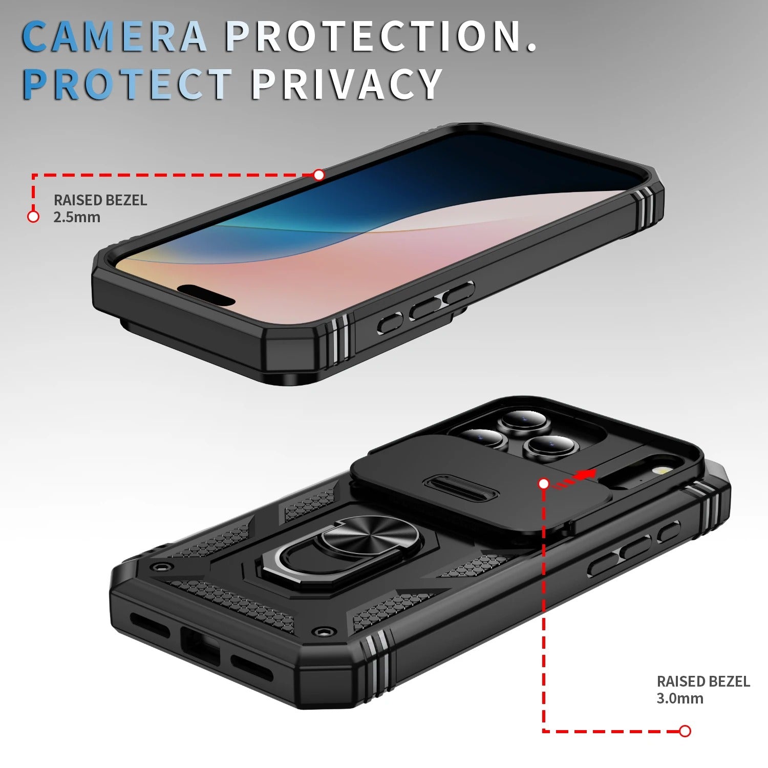 Luxury iPhone Case — Heavy-Duty Slide Camera Protective Cover with Built-In 360° Rotating Kickstand & Shockproof Design
