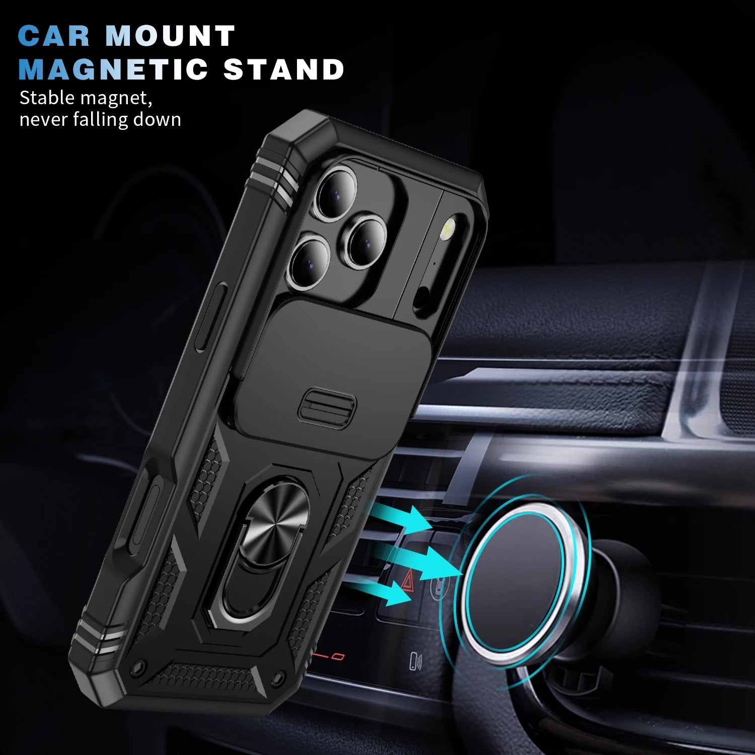 Luxury iPhone Case — Heavy-Duty Slide Camera Protective Cover with Built-In 360° Rotating Kickstand & Shockproof Design
