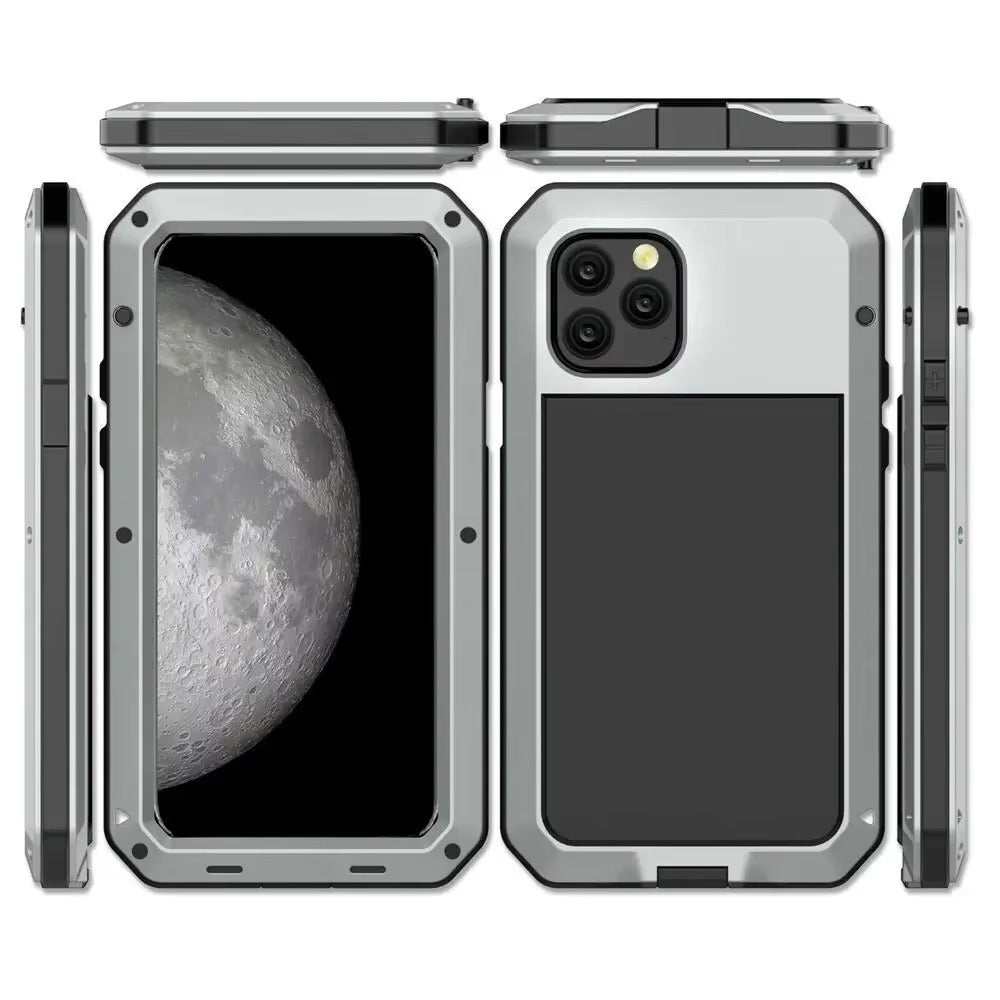 Luxury iPhone Case — Heavy Armor Aluminum Alloy Rugged Half-Wrapped Protective Cover with Shockproof Design & Gorilla Screen Protection