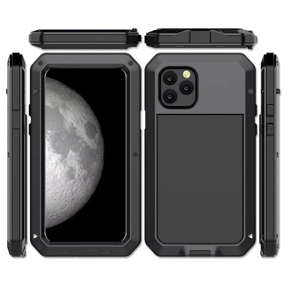 Luxury iPhone Case — Heavy Armor Aluminum Alloy Rugged Half-Wrapped Protective Cover with Shockproof Design & Gorilla Screen Protection