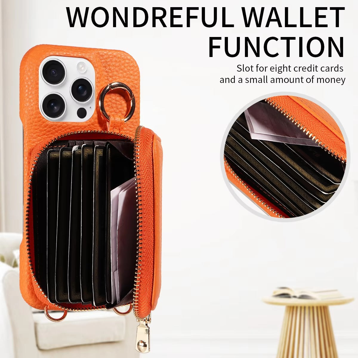 Luxury iPhone Case — High-Quality Faux Leather Crossbody Wallet with Card Slots, Ring Holder, Shockproof Anti-Scratch Full-Protection Design