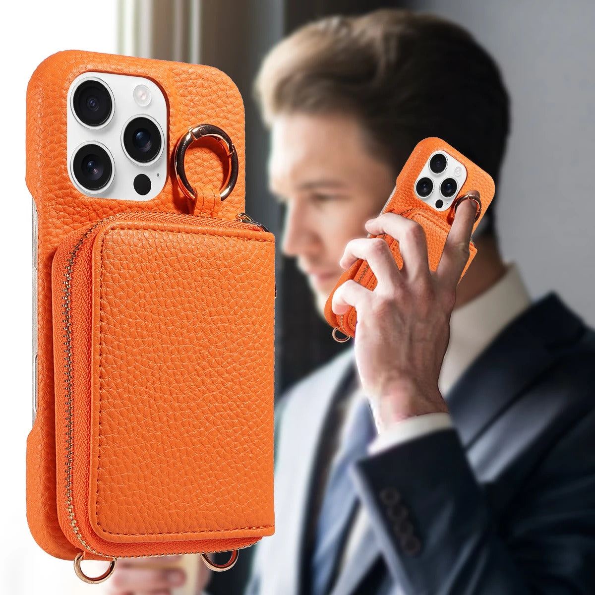 Luxury iPhone Case — High-Quality Faux Leather Crossbody Wallet with Card Slots, Ring Holder, Shockproof Anti-Scratch Full-Protection Design