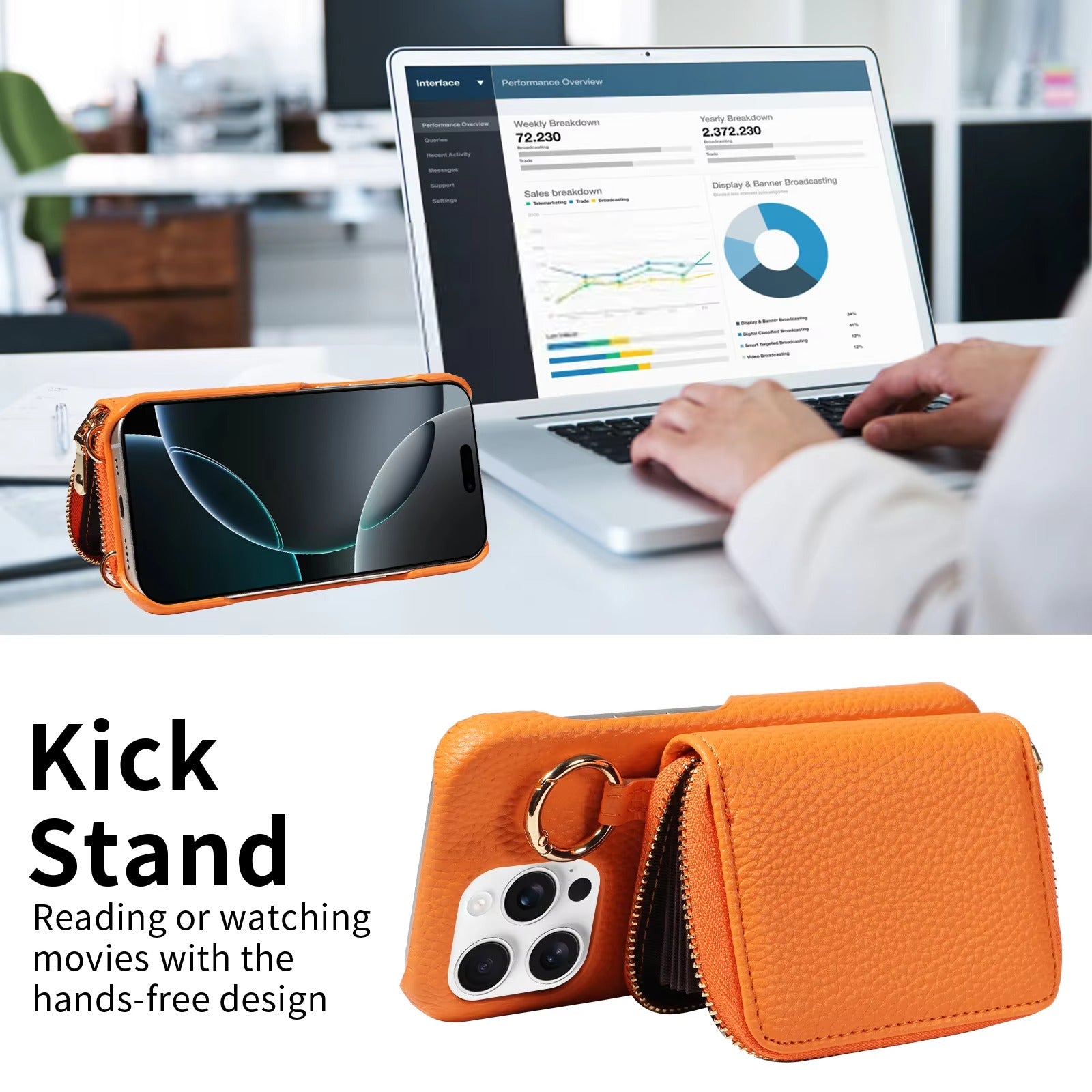 Luxury iPhone Case — High-Quality Faux Leather Crossbody Wallet with Card Slots, Ring Holder, Shockproof Anti-Scratch Full-Protection Design