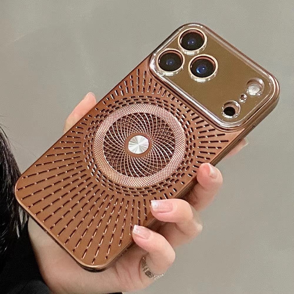 Luxury iPhone Case — Large-Window Litchi Texture MagSafe Cover with Rotating Bracket Stand and Shockproof TPU+PC Protective Design