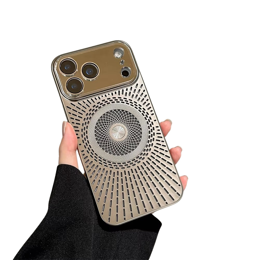 Luxury iPhone Case — Large-Window Litchi Texture MagSafe Cover with Rotating Bracket Stand and Shockproof TPU+PC Protective Design